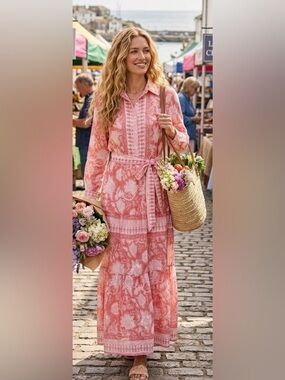 SalRosa Emmi Maxi Shirt Dress NWT, Size Medium in Strawberry Red Made in India